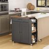 HOOBRO Kitchen Island with Power Outlet, Storage Island with Spice Rack and Drawer, Rolling Kitchen Cart on Wheels, for Home, Dining Room, Rustic Brown and Black view 2