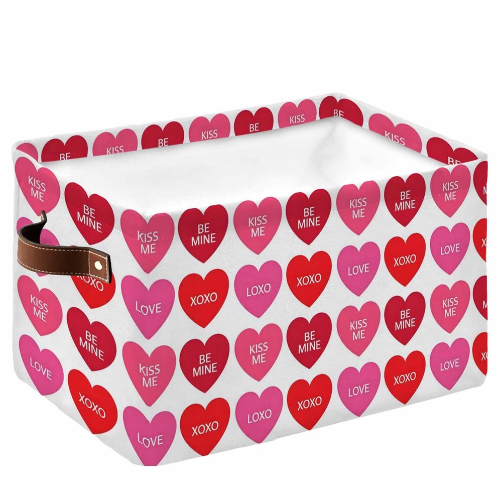 Large Storage Baskets Bins Valentine's Heart Collapsible Storage Box Laundry Organizer for Closet Shelf Nursery Kids Bedroom Pink Red Love Heart Kiss Me Love