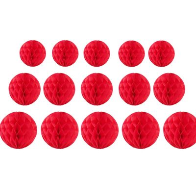 15pcs Honeycomb Balls Decorations 4'' 6'' 8'' Party Honeycomb Ball Flower Tissue Pom Poms Flower Balls Hanging Flower Balls for Party Baby Shower Birthday Wedding Nursery Decor(4'' 6'' 8'' Red)