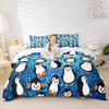 Cartoon Penguins Kids Duvet Cover Set Queen Size,Cute Arctic Pole Animals Bedding Set,Girls Boys Adults Bedroom Decor,Starry Sky Dots Glitter Comforter Cover,Blue Romantic Quilt Cover,2 Pillowcases view 1