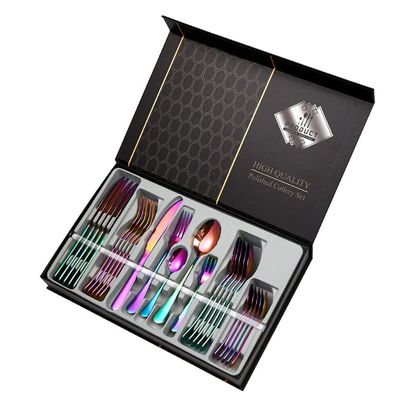 30 Piece Rainbow Silverware Set for 6 Premium Stainless Steel Flatware Sets Delicate Knifes Forks Spoons Durable Home Kitchen Restaurant Wedding Tableware Utensils Set With Gift Box