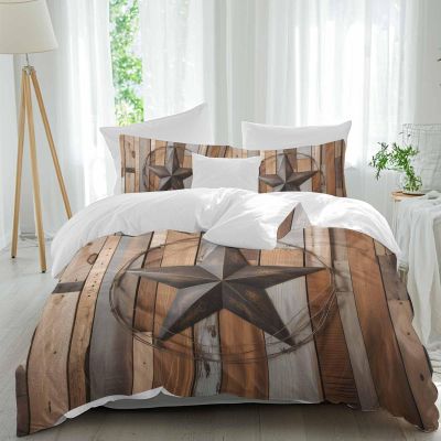 TocaHome 3pcs Soft Duvet Covers Queen Size,Western Texas Star on Rustic Brown Wooden Grain Washed Microfiber Comforter Cover Set with Corner Ties(1 Duvet Cover+2 Pillowcases)