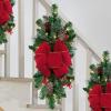 MEUMITY Prelit Stairway Christmas Teardrop Swag,17 Inch Cordless Prelit Stairs Swag Trim with Artificial Pine Cone Berry Door Hanging Ornaments for Home Christmas Decorations view 2