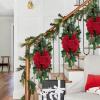 MEUMITY Prelit Stairway Christmas Teardrop Swag,17 Inch Cordless Prelit Stairs Swag Trim with Artificial Pine Cone Berry Door Hanging Ornaments for Home Christmas Decorations view 3