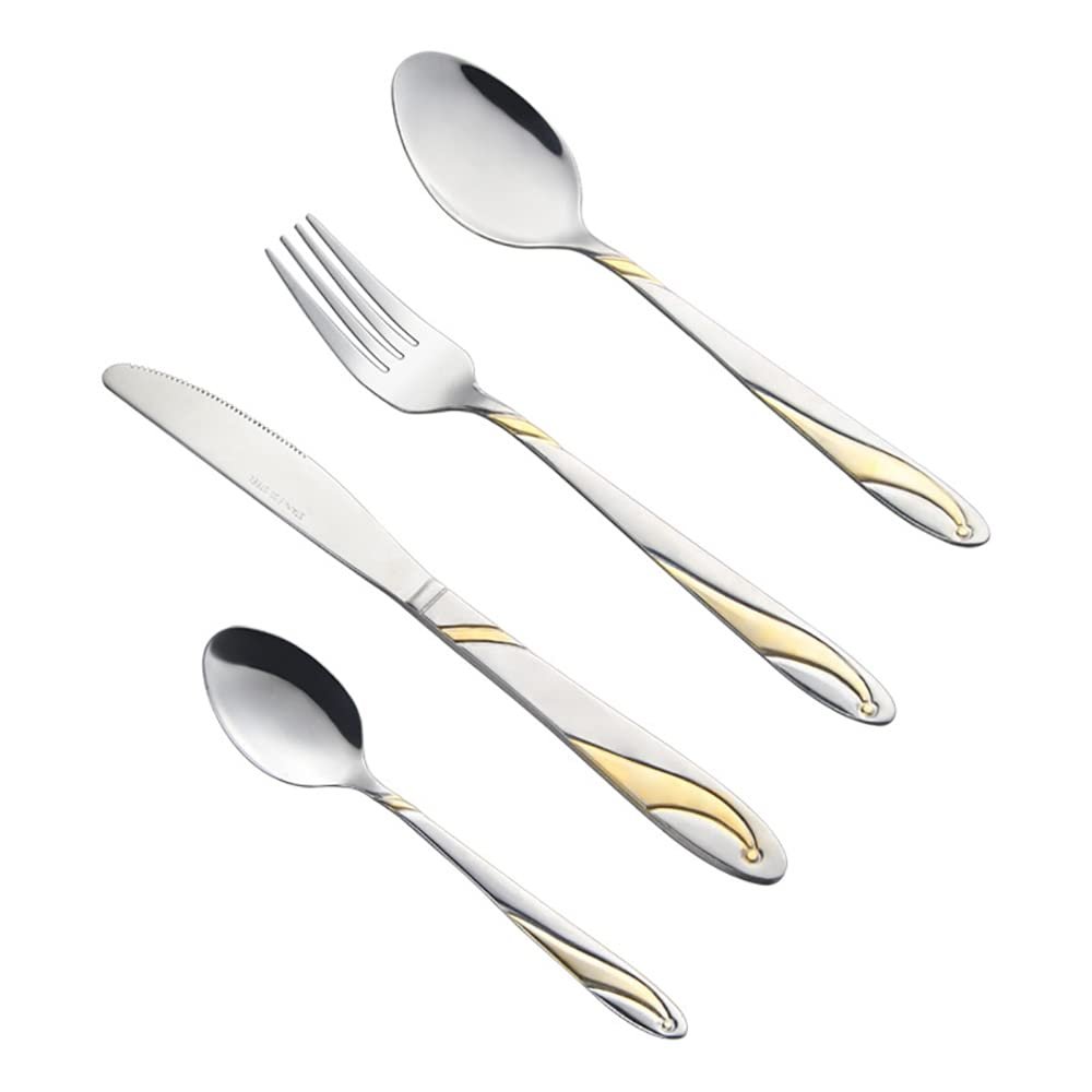 Gold Silverware Set 24 Piece Cutlery Set for 6 Premium Stainless Steel Flatware Sets Include Teaspoons Knifes Forks and Spoons Home Kitchen Restaurant Hotel Tableware Utensils Set