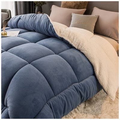 ZTGL 3-Layer Luxury Lamb Winter Quilt Thick Bed Blanket, Extra Warmest Plush Comforter Core, Super Soft Lamb Blanket Double-Sided Quilt Heavy Warm for Winter,Blue,220x240cm/5kg