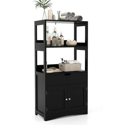 MAT EXPERT 48 Storage Cabinet, Kitchen Pantry Cabinet w/ 2 Open Shelves, Drawer and Door Cupboard, Multipurpose Bathroom Storage Cabinet for Living Room, Dining Room, Office