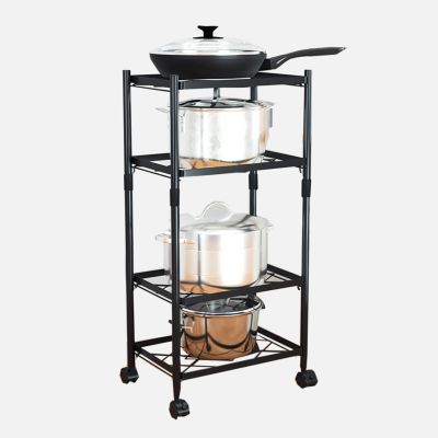 Multi Layer Pot Rack, Square Kitchen Floor Shelf Rotatable And Movable Storage Rack Shelving For Kitchen LYWY (Color : Black, Size : 38x26.5x80cm)