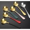 Round Head Soup Spoons, 2Pcs Metal Korean Spoon Stainless Steel Soup Spoon Dinner Table Spoon Wide Tablespoons for Soup Dessert Coffee(Black) view 2