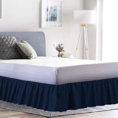Navy Blue Ruffle Bed Skirt with 16" Drop- Hotel Quality 600 TC Cotton,Gathered Style with Platform Three Sided Coverage Dust Ruffle Bed Skirts-Short Queen(60"X 75") Navy Blue Bed Skirt
