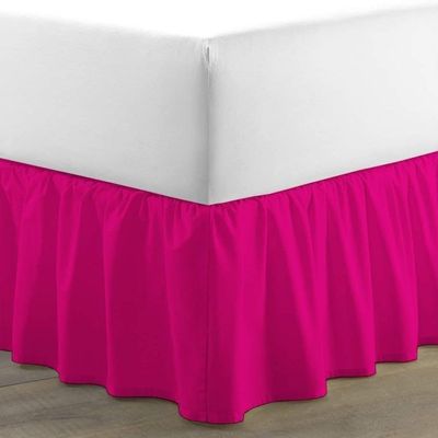 Hot Pink Ruffle Bed Skirt with 16" Drop- Hotel Quality 600 TC Cotton,Gathered Style with Platform Three Sided Coverage Dust Ruffle Bed Skirts-Full(54"X 75") Hot Pink Bed Skirt