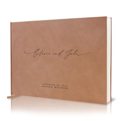 MUUJEE Personalized Guestbook in Old Rose - Premium Custom Modern Guest Book for Wedding Reception, Birthday Party or Events w/Bookmark Blank Pages for Signing 11.5 x 8.5 inches