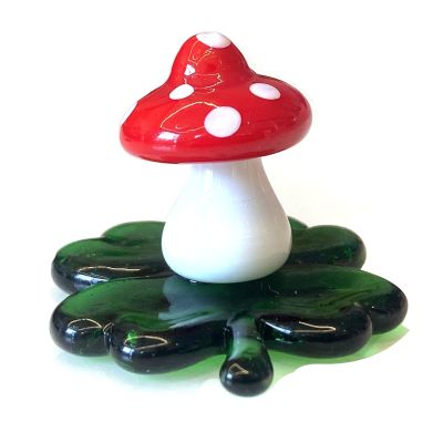 DECRZPB Handmade Glass Red Mushroom Figurine Blown Crystal Glass Glaze Paperweights Gift for Christmas Home Decor Table Ornament