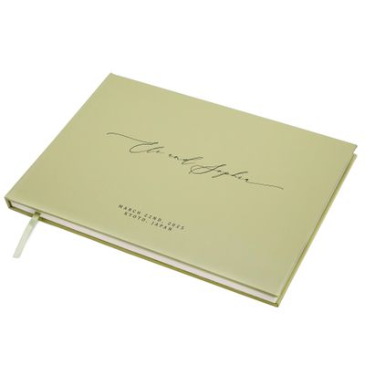 MUUJEE Personalized Guestbook in Sage - Premium Custom Modern Guest Book for Wedding Reception, Birthday Party or Events w/Bookmark Blank Pages for Signing 11.5 x 8.5 inches