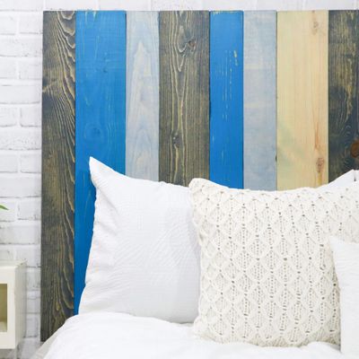 Barn Walls Winter Mix Signature Design, Multicolored Solid Wood Headboard, Floating Panels, Wall Mount, Adjustable Height, Easy Assembly Full Size