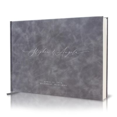 MUUJEE Personalized Guestbook in Slate Gray - Premium Custom Modern Guest Book for Wedding Reception, Birthday Party or Events w/Bookmark Blank Pages for Signing 11.5 x 8.5 inches