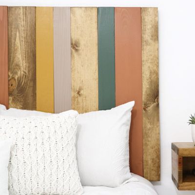 Barn Walls Earth Tone Mix Signature Design, Multicolored Solid Wood Headboard, Floating Panels, Wall Mount, Adjustable Height Easy Assembly, King Size