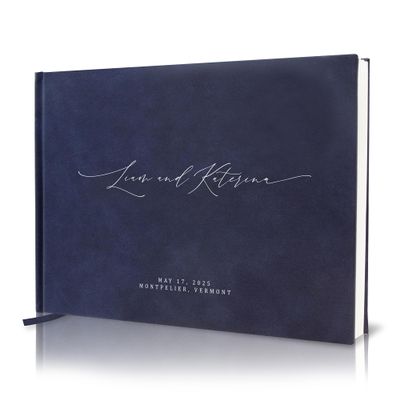 MUUJEE Personalized Guestbook in Navy - Premium Custom Modern Guest Book for Wedding Reception, Birthday Party or Events w/Bookmark Blank Pages for Signing 11.5 x 8.5 inches