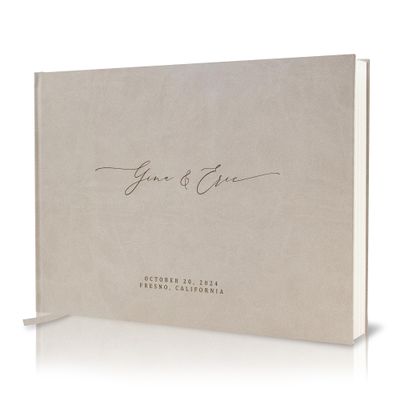 MUUJEE Personalized Guestbook in Taupe - Premium Custom Modern Guest Book for Wedding Reception, Birthday Party or Events w/Bookmark Blank Pages for Signing 11.5 x 8.5 inches