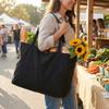 BasicList Extra Large Canvas Tote Bag - Big Reusable Grocery Shopping Heavy Duty Foldable, Black/Black, (pack of 2) view 2