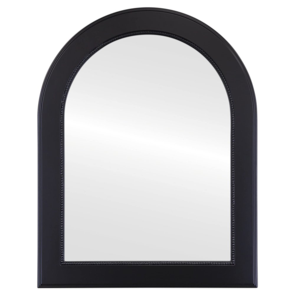 OVALCREST - Crescent Wooden Beveled Wall Mirror for Home Decor, Bathroom, Vanity, Bedroom, Living Room, Hallway - Matte Black - 28.375x36.375 Outside Dimensions - Wilmington Style