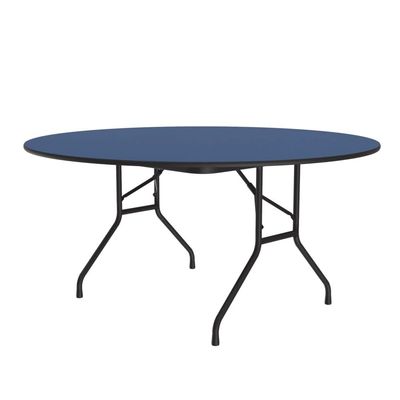 Correll 60" Round, Commercial Folding Table, Blue High Pressure Laminate Top, Heavy 3/4" Thick Core, Made in The USA, Portable, Strong Steel Apron