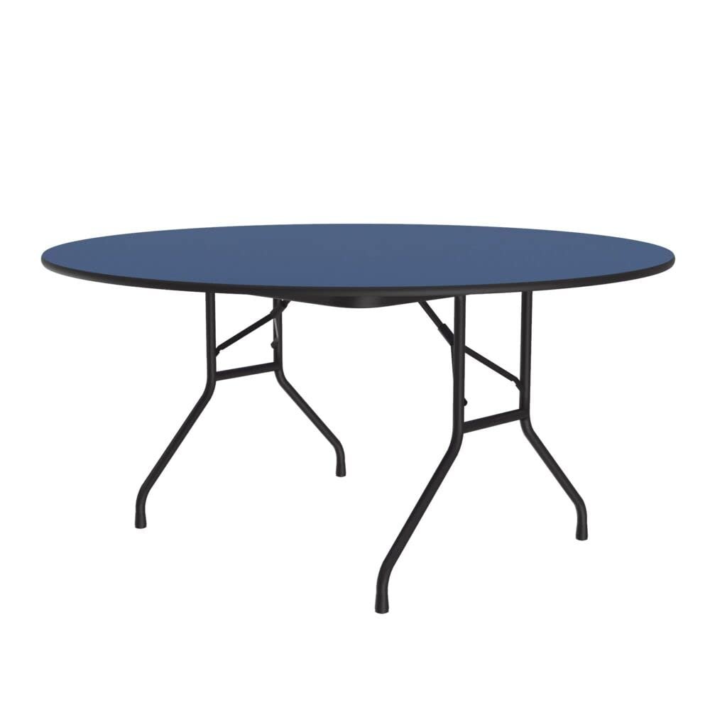 Correll 60" Round, Commercial Folding Table, Blue High Pressure Laminate Top, Heavy 3/4" Thick Core, Made in The USA, Portable, Strong Steel Apron