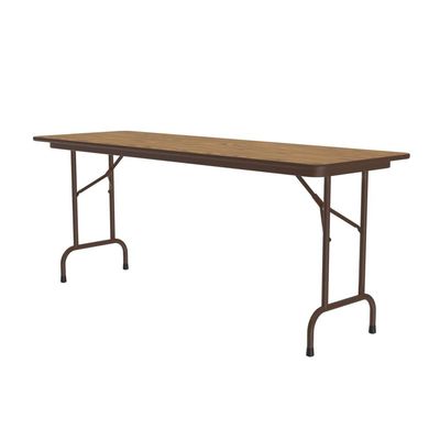 Correll Heavy Duty Utility Folding Table, Melamine Top, USA Made, Strong Steel Apron, 24"x72", Medium Oak Top Brown Edge
