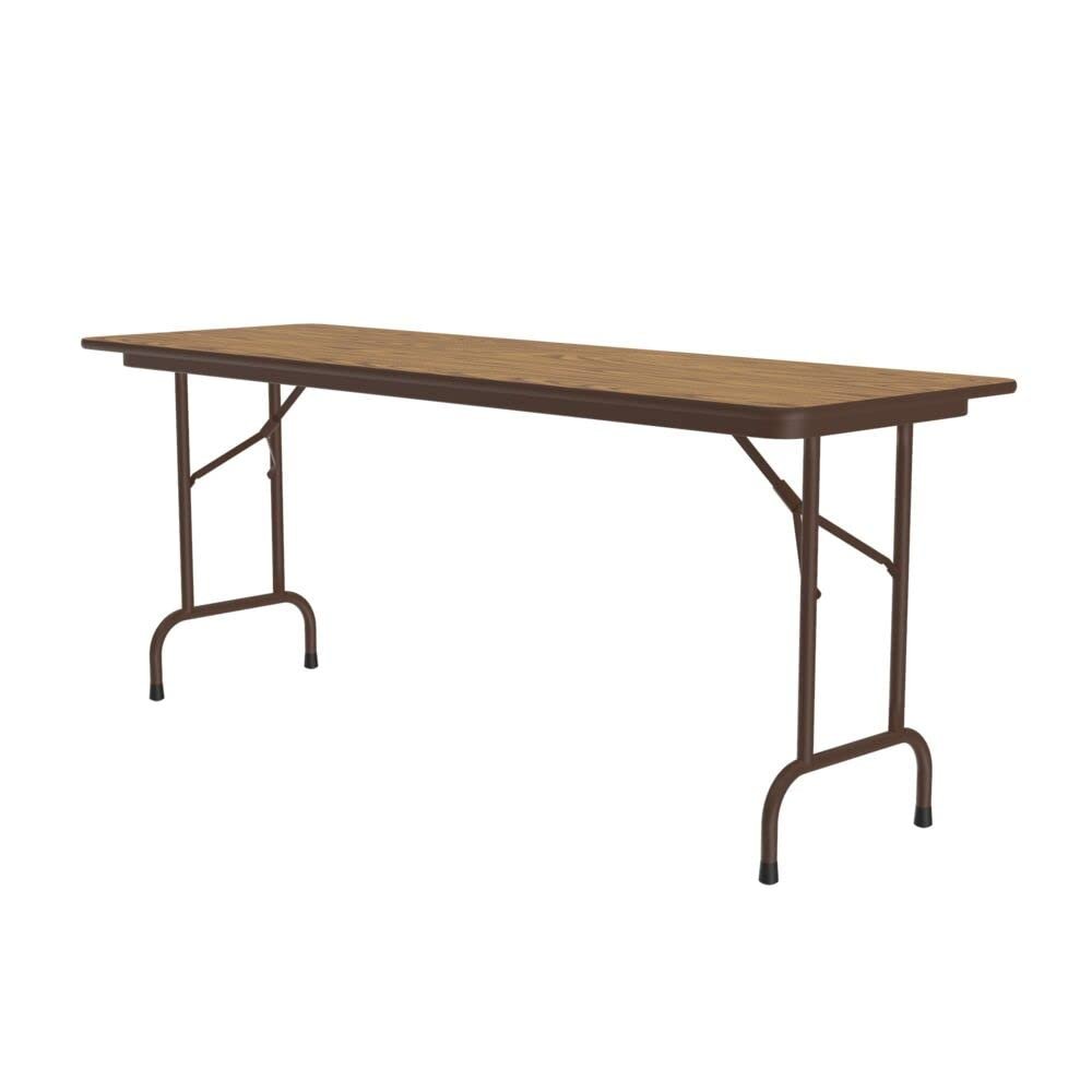 Correll Heavy Duty Utility Folding Table, Melamine Top, USA Made, Strong Steel Apron, 24"x72", Medium Oak Top Brown Edge