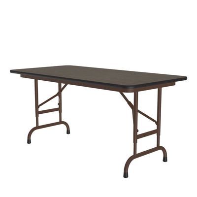 Correll Heavy Duty Height Adjustable Utility Folding Table, High Pressure Laminate Top, USA Made, Strong Steel Apron, 24"x48", Walnut Top Black Edge