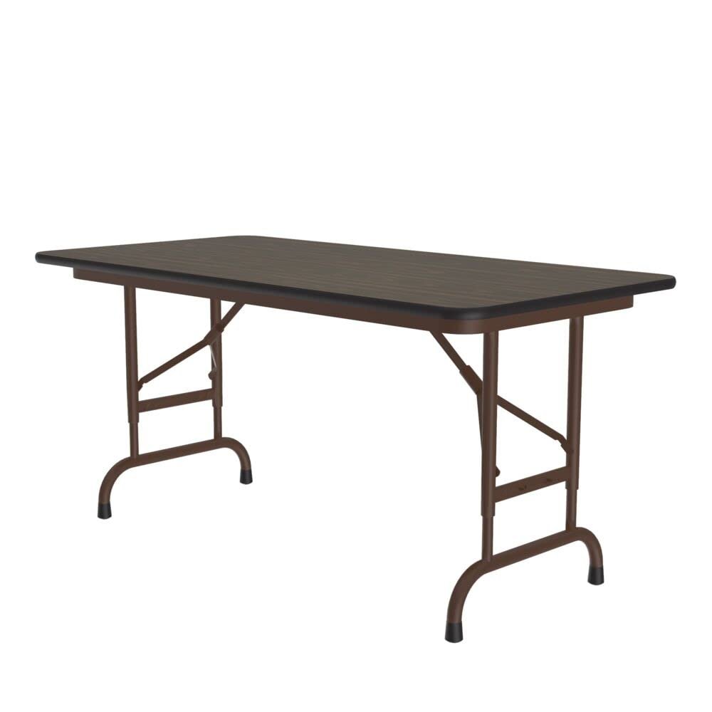 Correll Heavy Duty Height Adjustable Utility Folding Table, High Pressure Laminate Top, USA Made, Strong Steel Apron, 24"x48", Walnut Top Black Edge