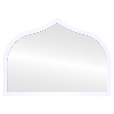 OVALCREST - Teardrop Wooden Beveled Wall Mirror for Home Decor, Bathroom, Vanity, Bedroom, Living Room, Hallway - Linen White - 38.375x27.375 Outside Dimensions - Vanderbilt Style