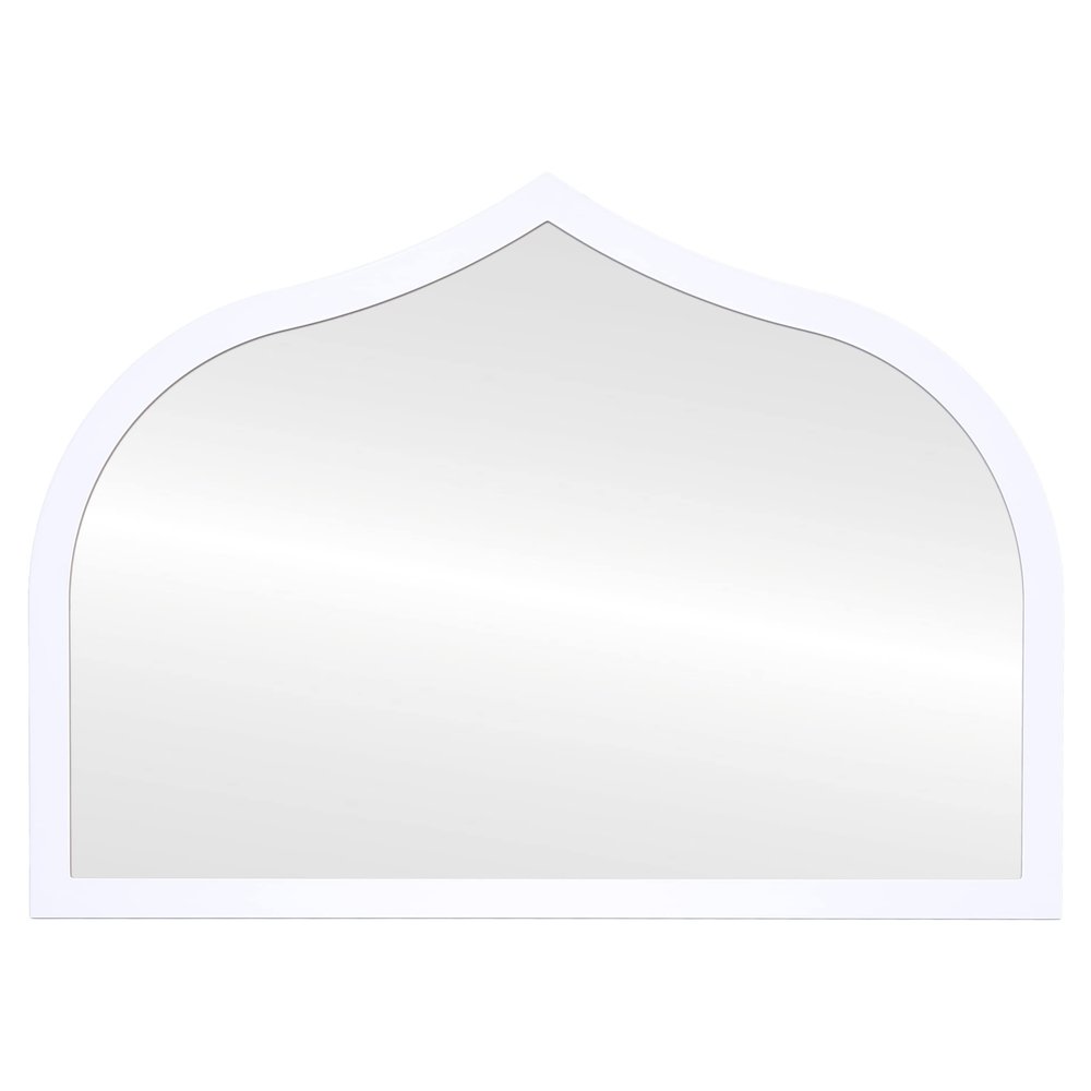 OVALCREST - Teardrop Wooden Beveled Wall Mirror for Home Decor, Bathroom, Vanity, Bedroom, Living Room, Hallway - Linen White - 38.375x27.375 Outside Dimensions - Vanderbilt Style