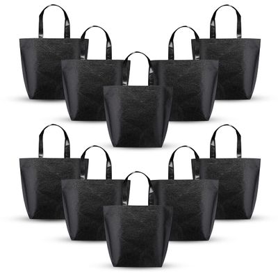 DISCOUNT PROMOS New Castle Non-woven Metallic Tote Bags Set of 10, Bulk Pack - Cool Modern Design, Perfect For Everyday Use - Black