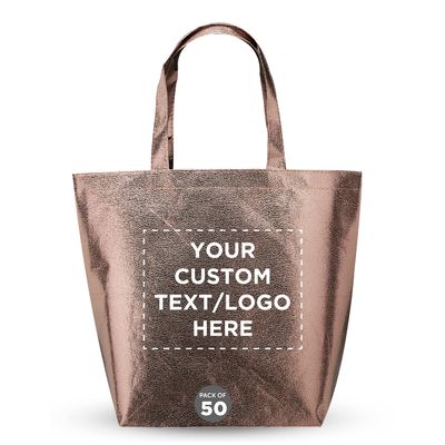 DISCOUNT PROMOS Custom New Castle Non-woven Metallic Tote Bags Set of 50, Personalized Bulk Pack - Cool Modern Design, Perfect For Everyday Use - Copper