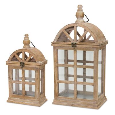 Lantern (Set of 2) 7.5" L x 14.75" H, 10.25" L x 21.5" H Wood/Glass