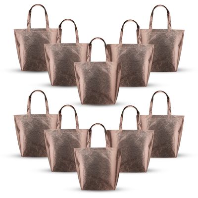 DISCOUNT PROMOS New Castle Non-woven Metallic Tote Bags Set of 10, Bulk Pack - Cool Modern Design, Perfect For Everyday Use - Copper