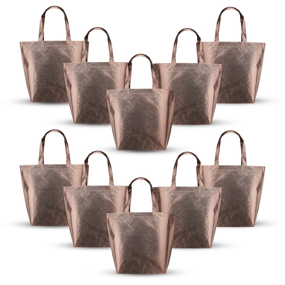 DISCOUNT PROMOS New Castle Non-woven Metallic Tote Bags Set of 10, Bulk Pack - Cool Modern Design, Perfect For Everyday Use - Copper