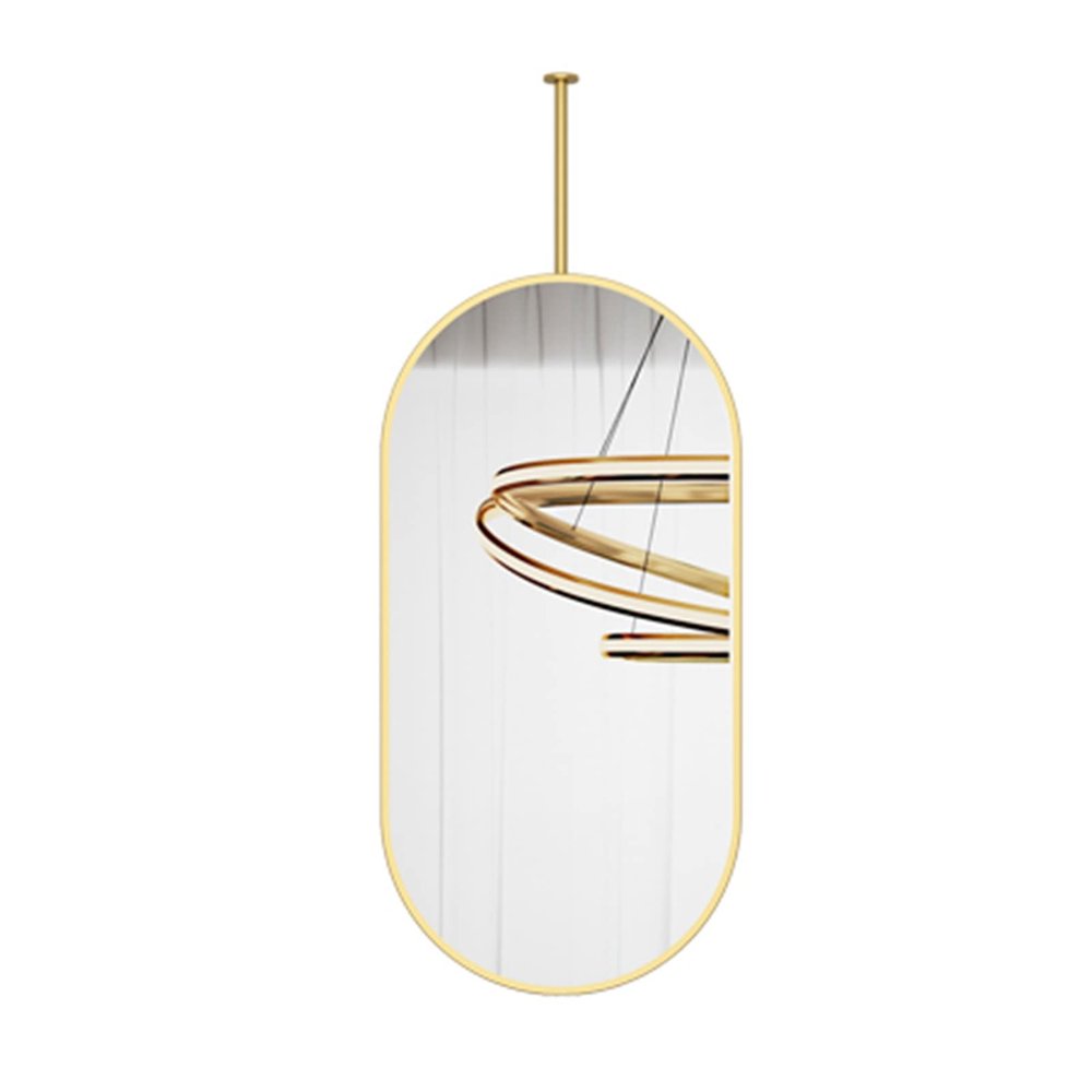 Antourlamm Oval Mirror for Ceiling Hanging, Floating Bathroom Makeup Vanity Mirror, Customizable Metal Boom Hanging Mirror - with Gold Metal Framed (Size : 40cmx70cm)