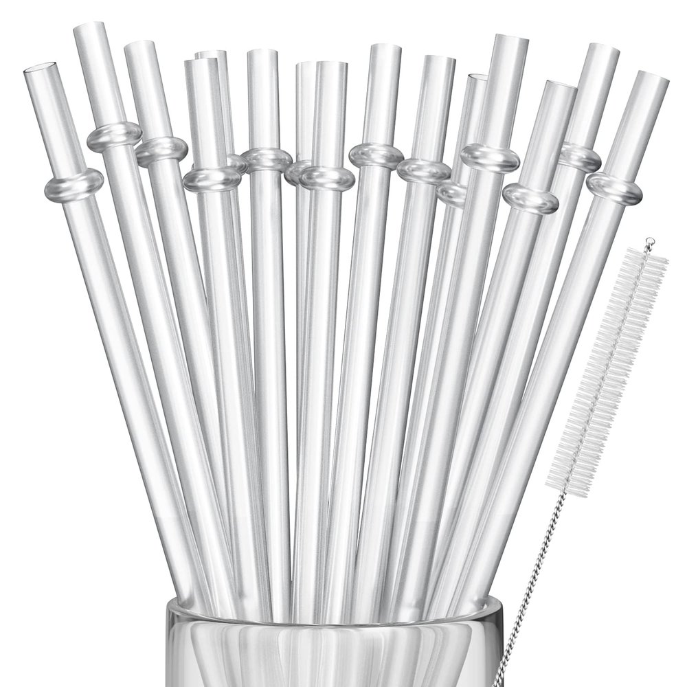 15 Pieces 11 Inch Clear Reusable Plastic Replacement Drinking Straws, Fit for 24 oz 32oz 40oz Mason Jars, Tumblers, Extra Long Unbreakable Drinking Straws with Cleaning Brush, BPA Free