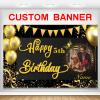 Custom Black and Gold Happy Birthday Party Decorations Supplies Personalized Black and Gold Birthday Backdrop Banner(6x9ft) view 1