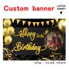 Custom Black and Gold Happy Birthday Party Decorations Supplies Personalized Black and Gold Birthday Backdrop Banner(6x9ft) view 2
