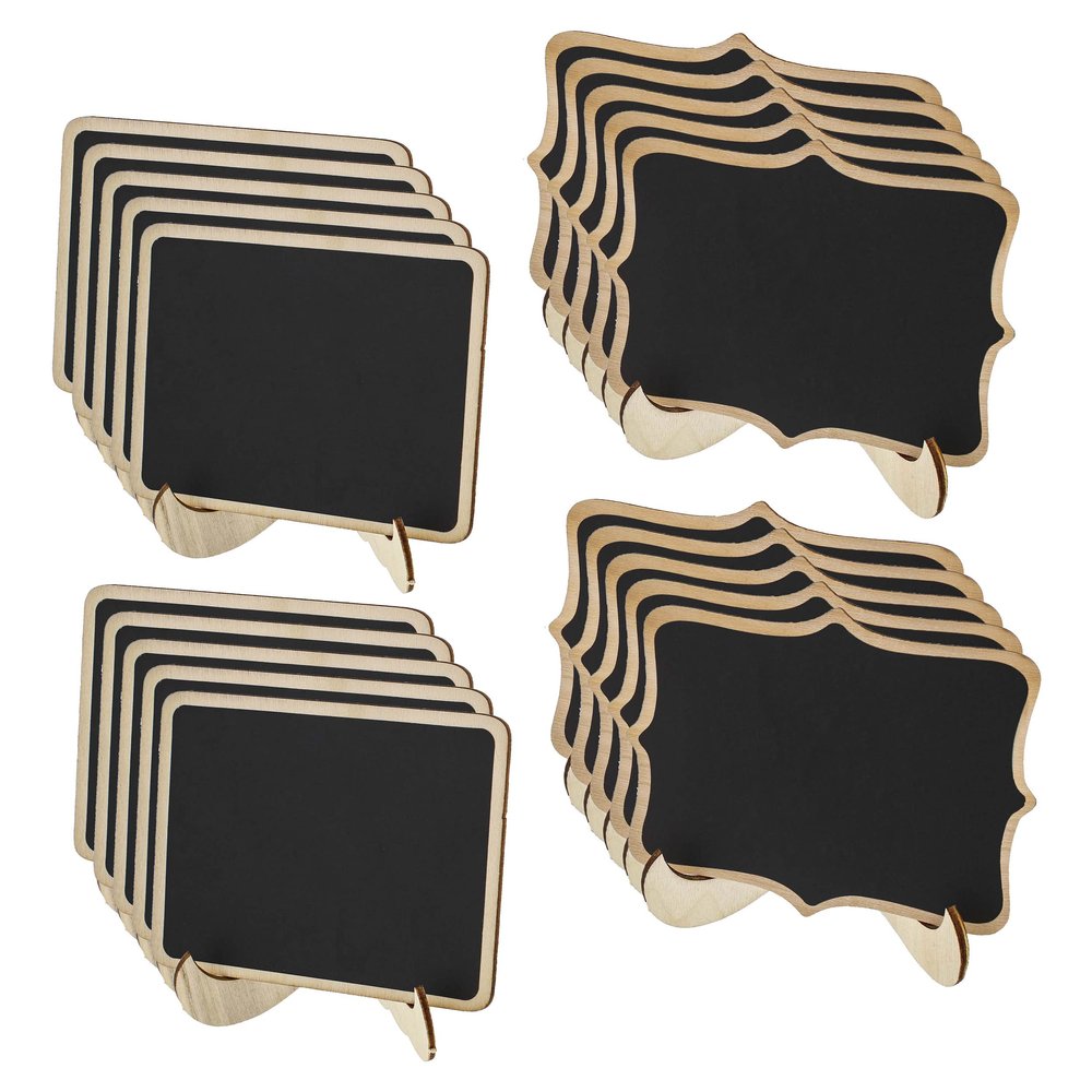 CraftyBook Mini Chalkboard Signs - 20pc Rectangular and Polygon Small Chalkboard Sign with Removable Easels Stands
