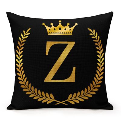 Tiukiu Gold English Alphabet Z Throw Pillow Covers, Letter Monogram Initial Black Decorative Pillowcase Cushion Cases for Couch Bed and Living Room 16"x16"