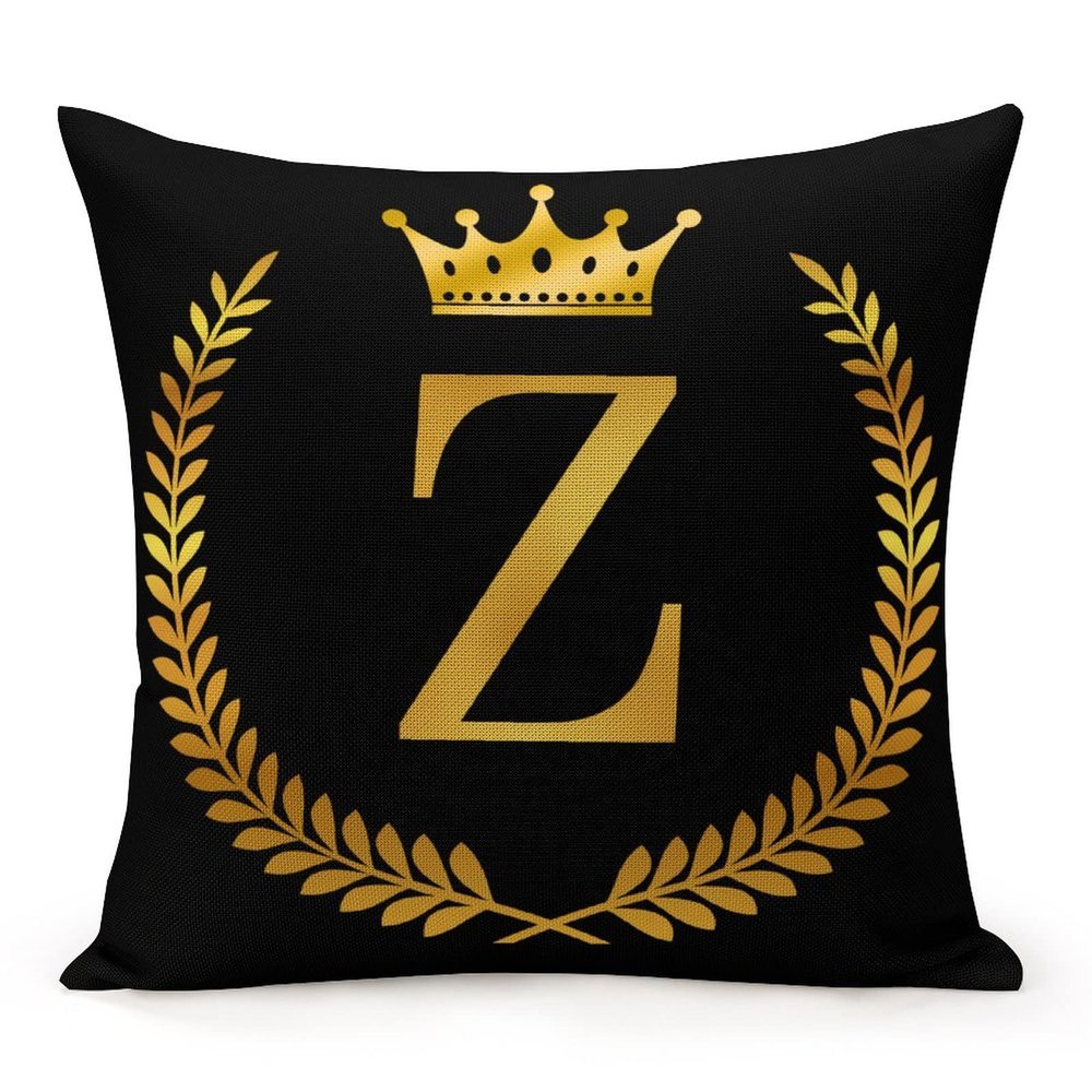 Tiukiu Gold English Alphabet Z Throw Pillow Covers, Letter Monogram Initial Black Decorative Pillowcase Cushion Cases for Couch Bed and Living Room 16"x16"