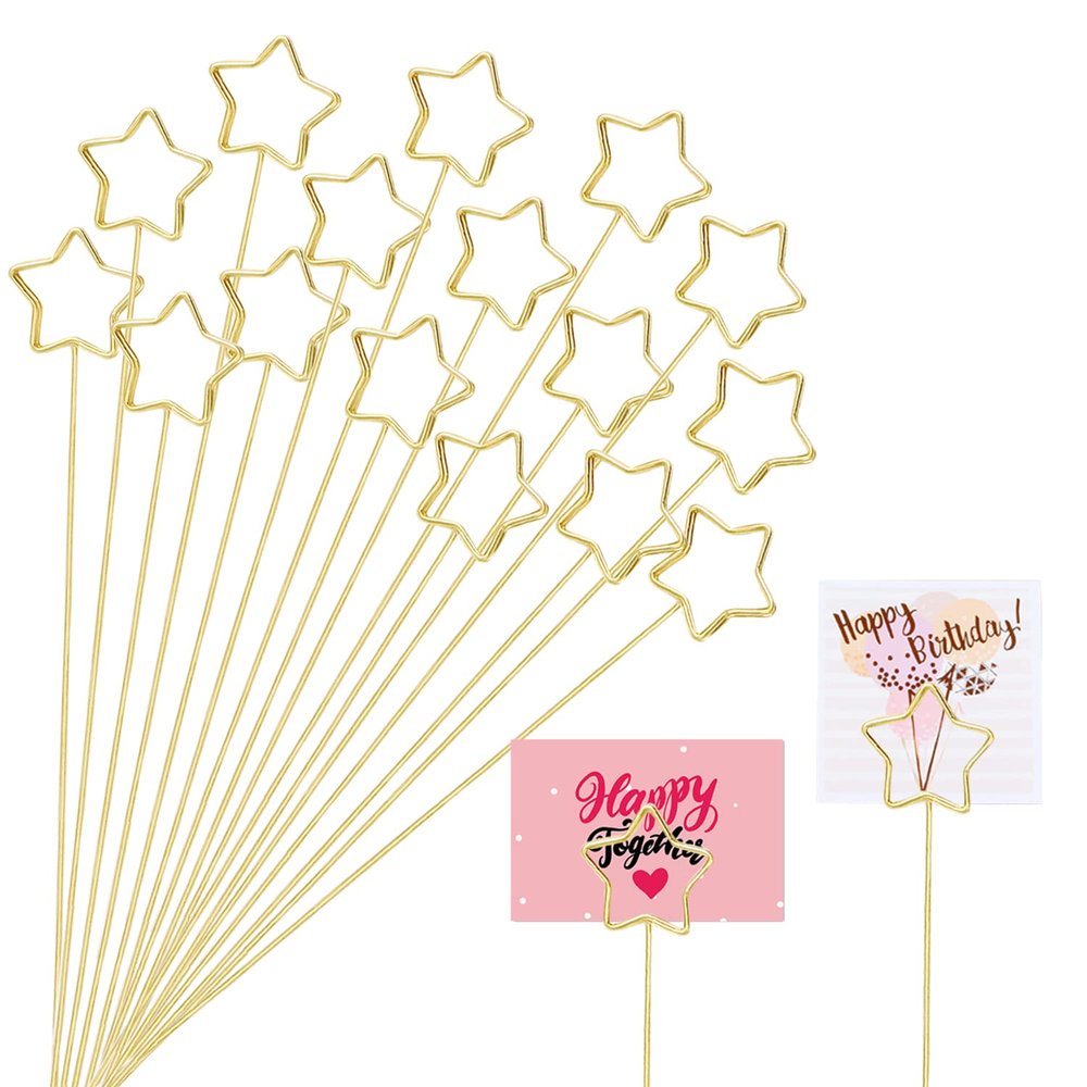 KIMOBER 30PCS Metal Floral Place Card Holder,13.4 Inch Golden Star Flower Picks Photo Memo Clips Gift Card Holder for Flower Arrangements,Wedding and Birthday Party