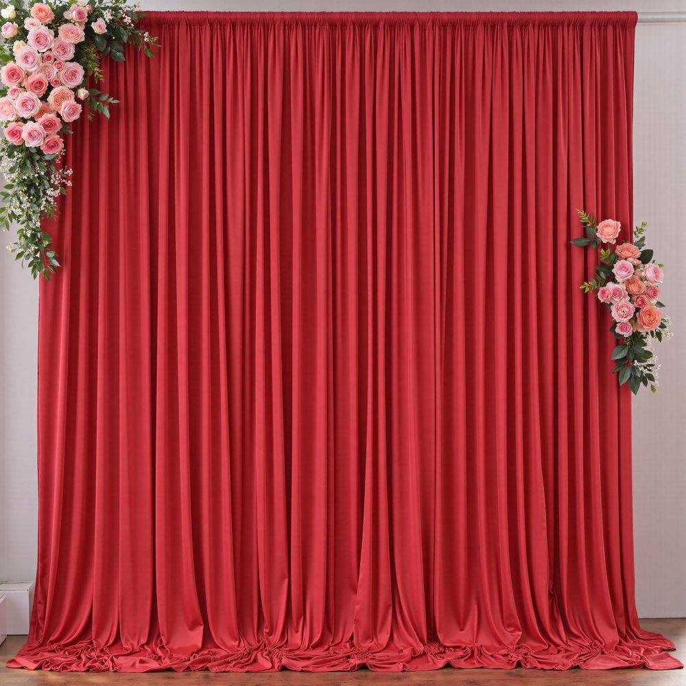 10ft x 8ft Wrinkle Free Red Backdrop Curtains for Parties, Polyester Photo Backdrop Drapes 2 Panels 5x8ft for Wedding Birthday Party Christmas Photography Background for Backdrop Stand