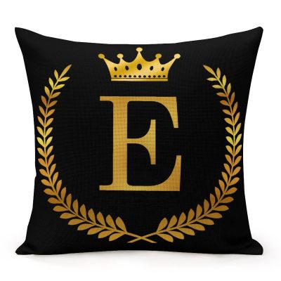 TiuKiu Letter Monogram Initial BlackThrow Pillow Cover Gold English Alphabet E Decorative Pillowcase Cushion Case for Couch Bedroom Car 18"x18"