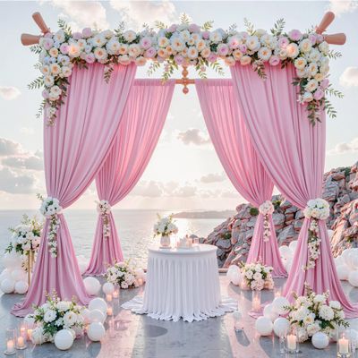 10 ft x 8 ft Wrinkle Free Pink Backdrop Curtain Panels for Parties, Polyester Thick Photography Backdrop Drapes for Baby Shower Bridal Shower Wedding Party Home Decoration Supplies