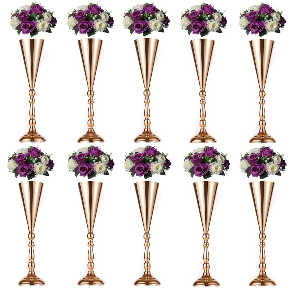 NUPTIO 10 Pcs Wedding Vase & 10 Pcs Artificial Flowers Set for Wedding Centerpieces for Tables